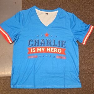 Blue Graphic Tee with Red Accents